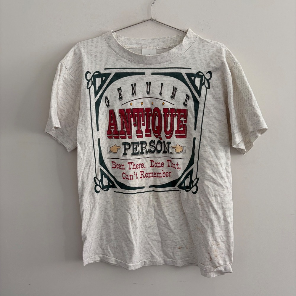 Vintage 90s Laid Back Genuine Antique Person T-Shirt Grey Large